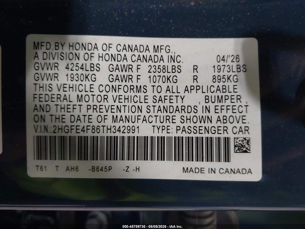 2HGFE4F86TH342991 2026 HONDA CIVIC HYBRID photo no. 9