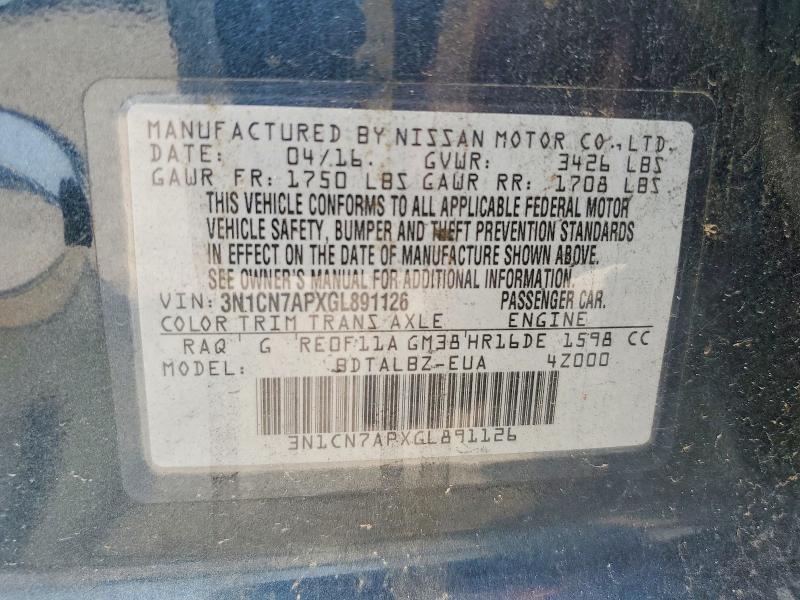 3N1CN7APXGL891126 2016 NISSAN VERSA photo no. 12