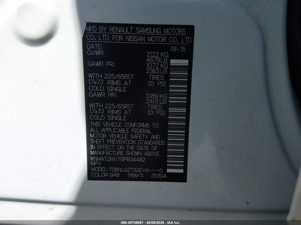 KNMAT2MV7GP604482 2016 NISSAN ROGUE photo no. 9