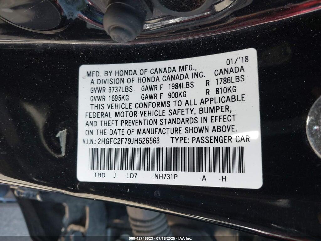 2HGFC2F79JH526563 2018 HONDA CIVIC photo no. 9
