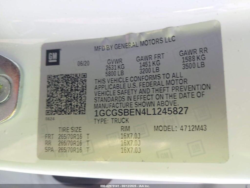1GCGSBEN4L1245827 2020 CHEVROLET COLORADO photo no. 9