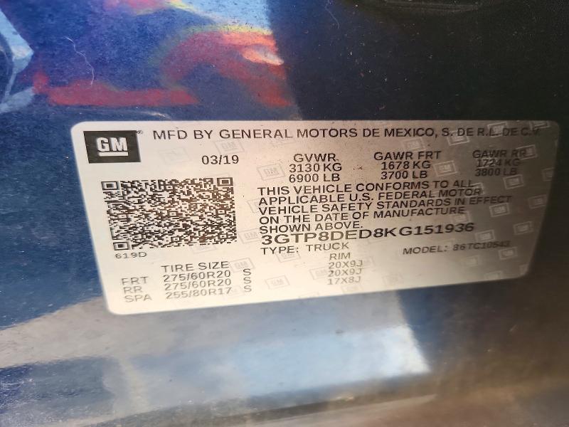 3GTP8DED8KG151936 2019 GMC SIERRA photo no. 12