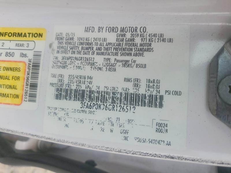 3FA6P0K96GR126512 2016 FORD FUSION photo no. 12