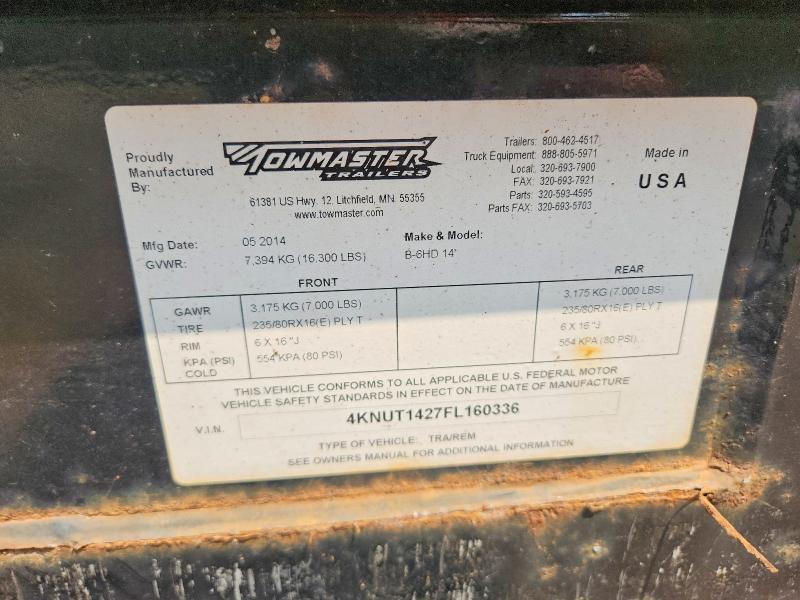 4KNUT1427FL160336 2015 BIG TEX 14-FOOT TANDEM AXLE photo no. 8