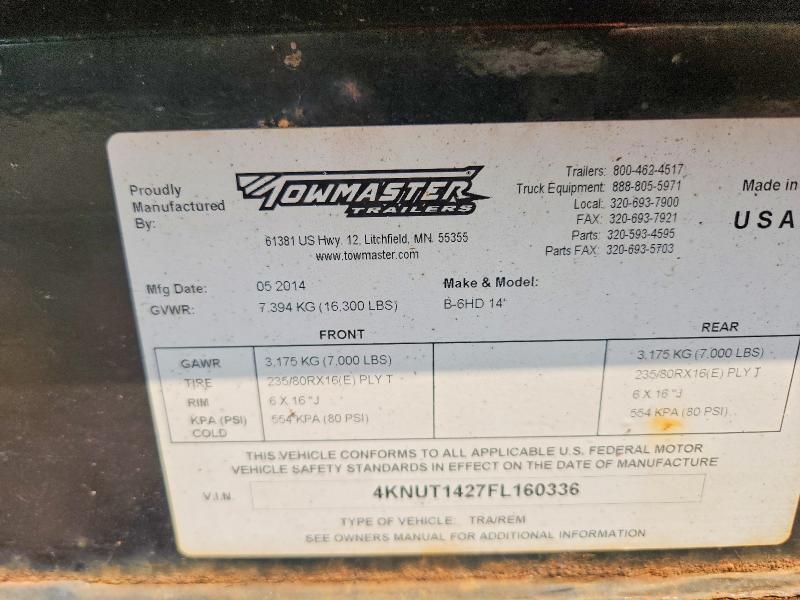 4KNUT1427FL160336 2015 BIG TEX 14-FOOT TANDEM AXLE photo no. 9