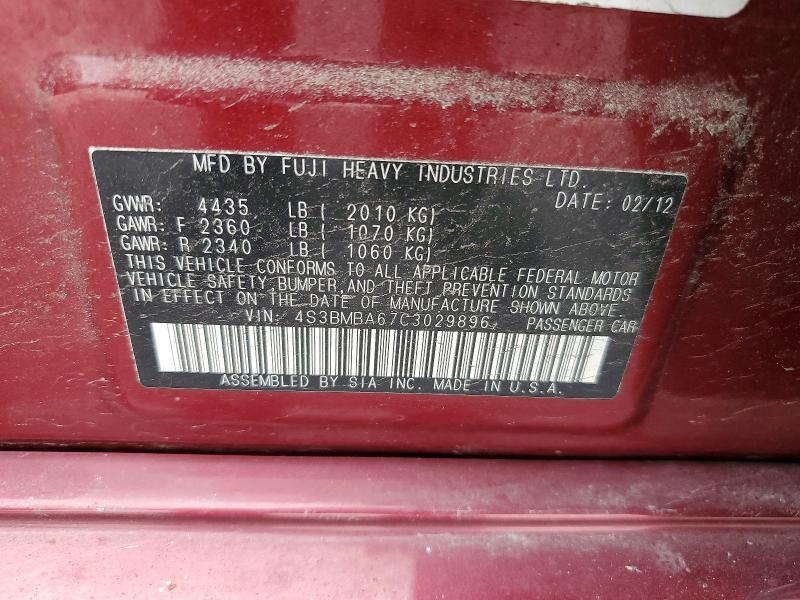 4S3BMBA67C3029896 2012 SUBARU LEGACY photo no. 12