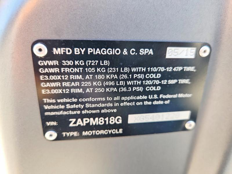 ZAPM818GXG5401228 2016 VESPA SPRINT photo no. 9