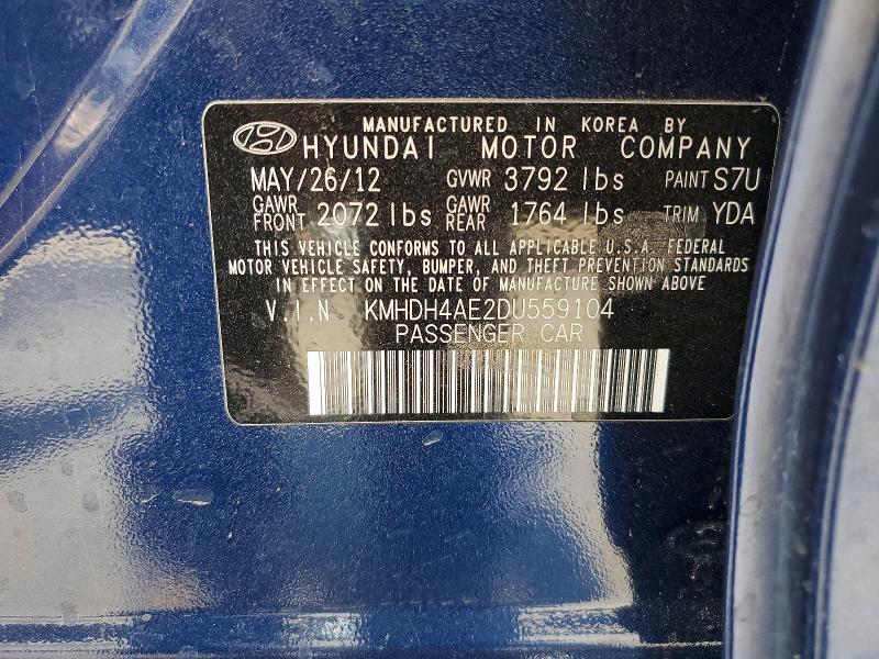 KMHDH4AE2DU559104 2013 HYUNDAI ELANTRA photo no. 12