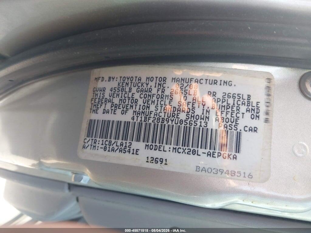 4T1BF28B9YU056513 2000 TOYOTA AVALON photo no. 9