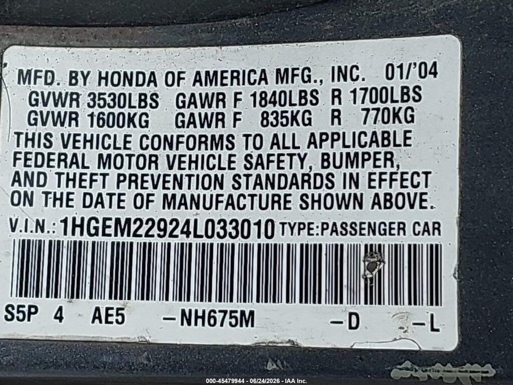 1HGEM22924L033010 2004 HONDA CIVIC photo no. 9