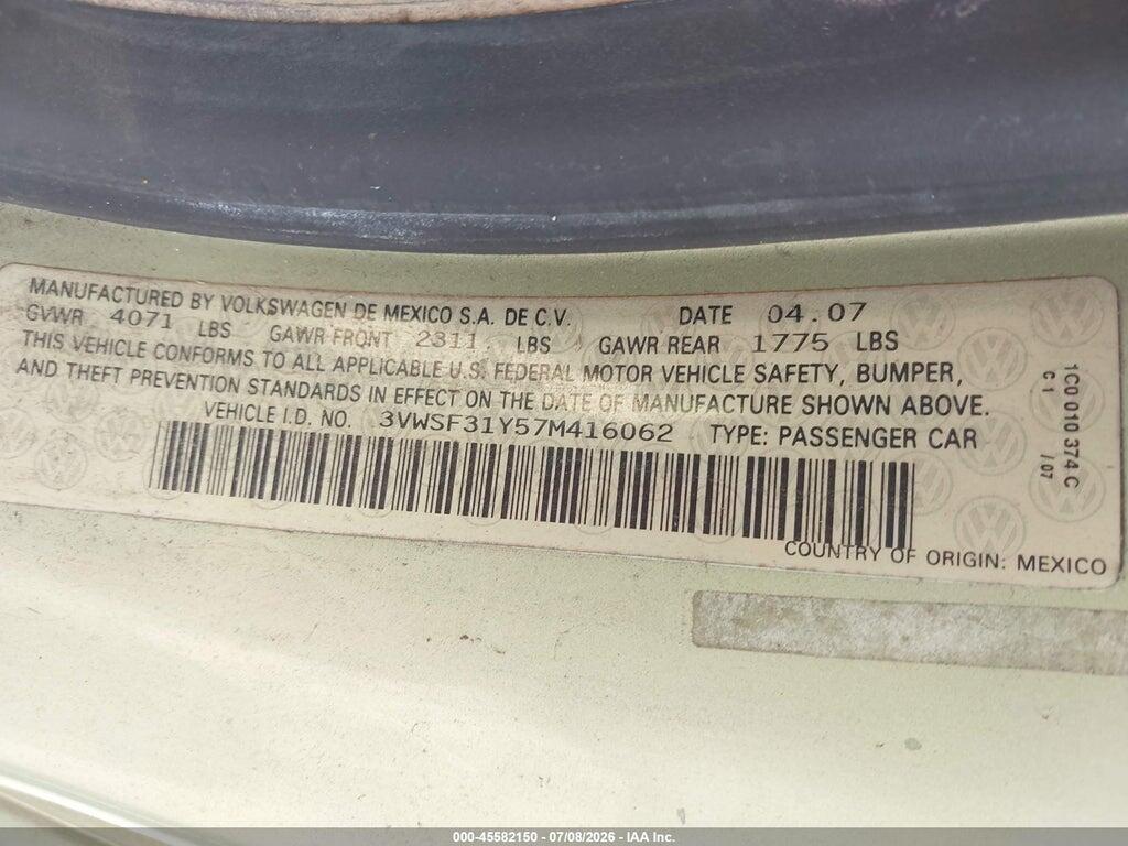 3VWSF31Y57M416062 2007 VOLKSWAGEN NEW BEETLE photo no. 9