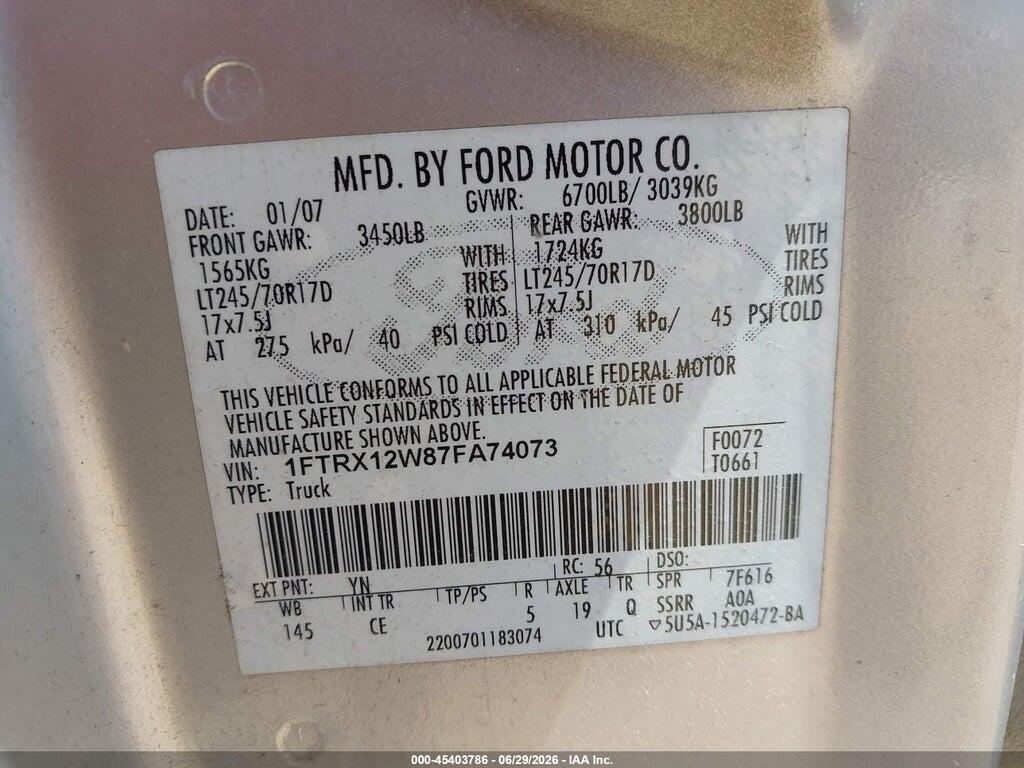 1FTRX12W87FA74073 2007 FORD F-150 photo no. 9
