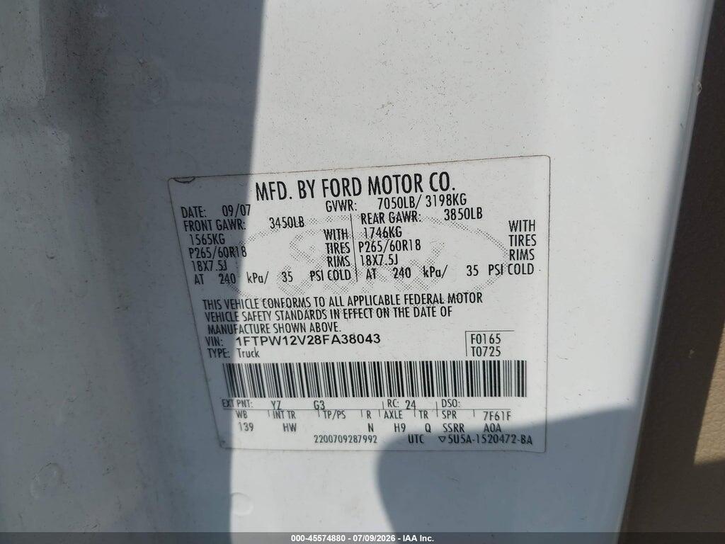 1FTPW12V28FA38043 2008 FORD F-150 photo no. 9