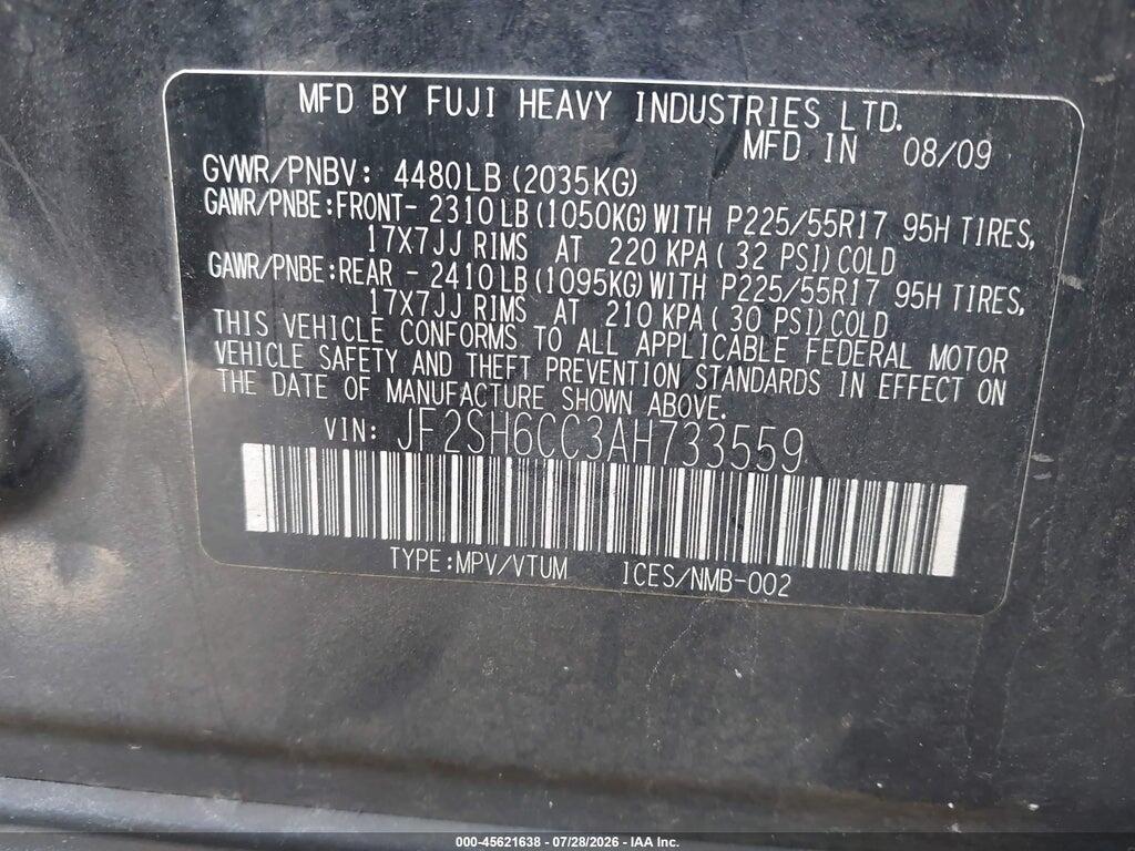 JF2SH6CC3AH733559 2010 SUBARU FORESTER photo no. 9