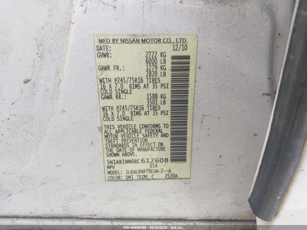 5N1AR1NN6BC612608 2011 NISSAN PATHFINDER photo no. 9