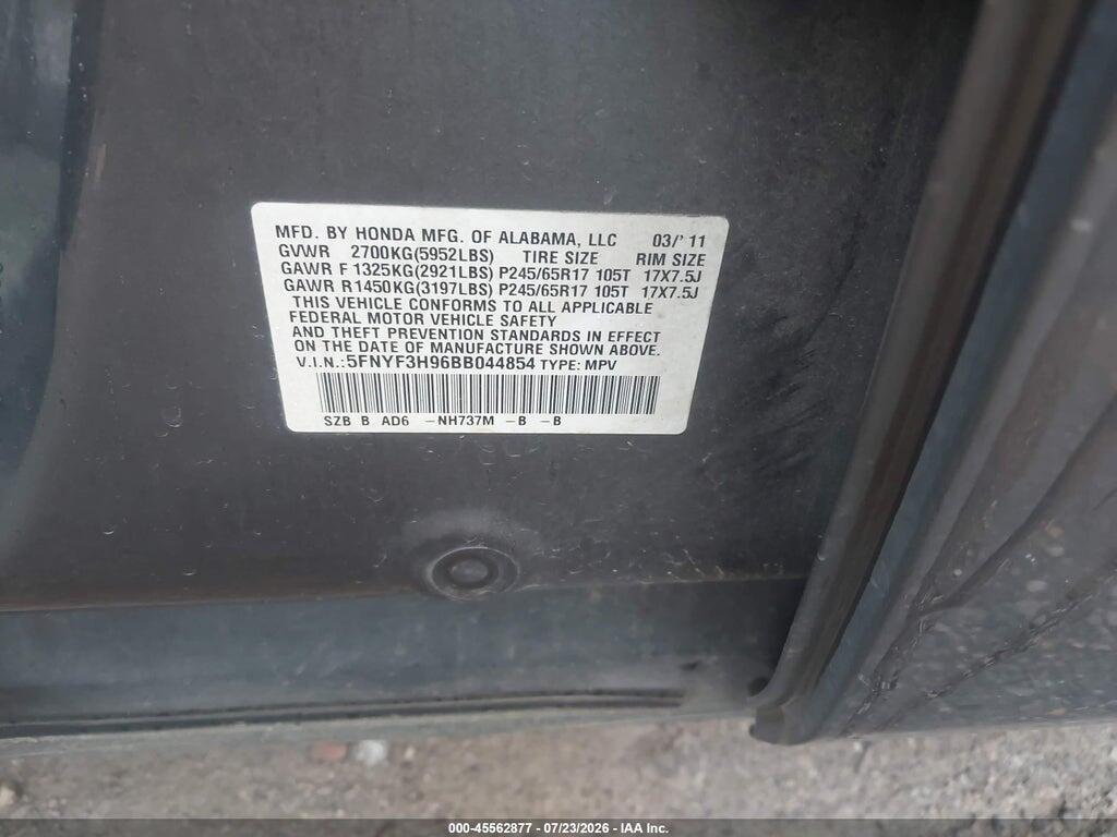 5FNYF3H96BB044854 2011 HONDA PILOT photo no. 9