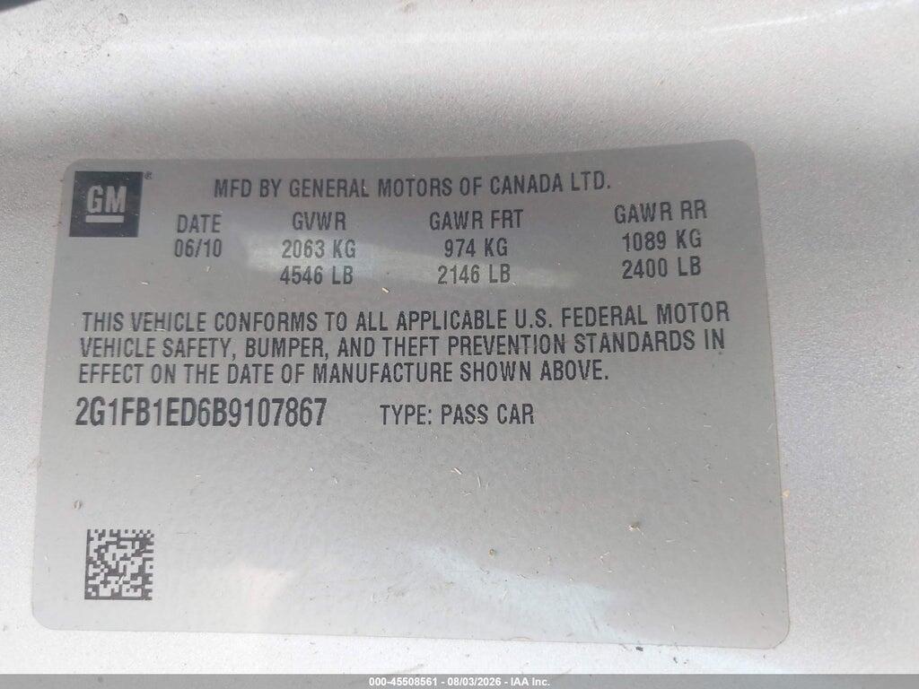 2G1FB1ED6B9107867 2011 CHEVROLET CAMARO photo no. 9