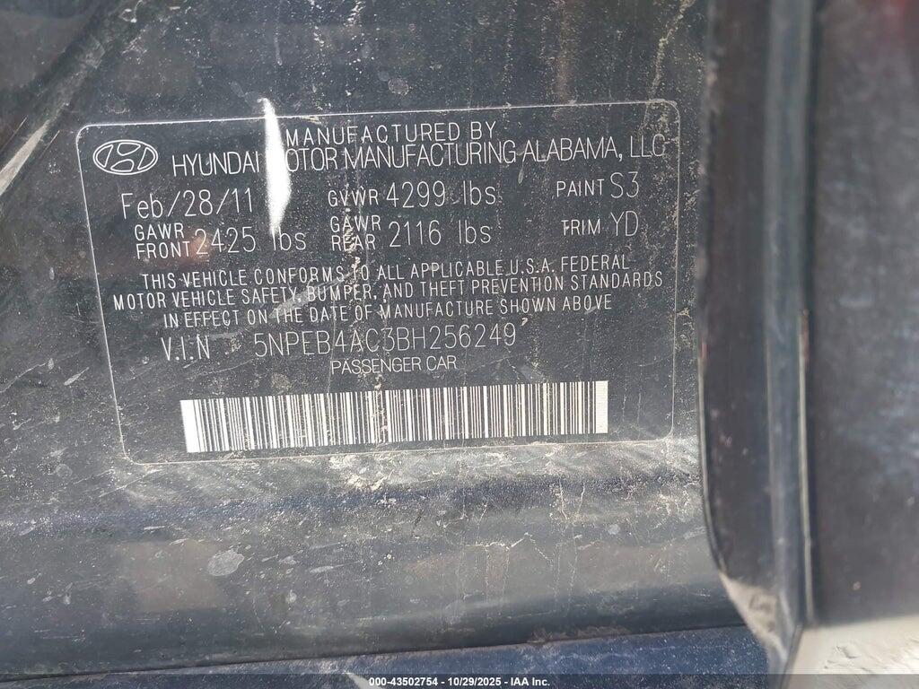 5NPEB4AC3BH256249 2011 HYUNDAI SONATA photo no. 9