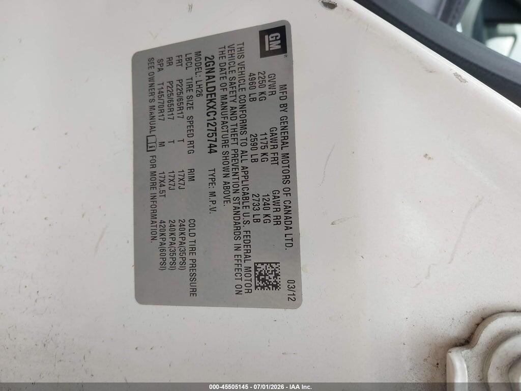2GNALDEKXC1275744 2012 CHEVROLET EQUINOX photo no. 9