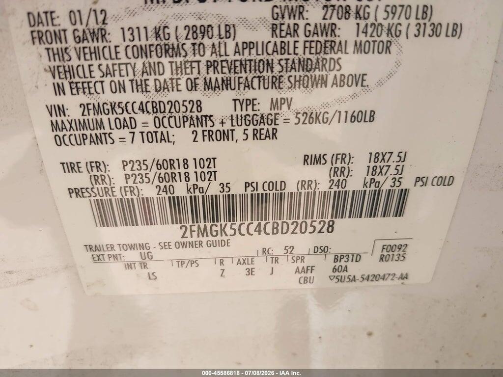 2FMGK5CC4CBD20528 2012 FORD FLEX photo no. 9