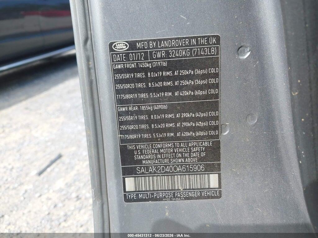 SALAK2D40CA615906 2012 LAND ROVER LR4 photo no. 9