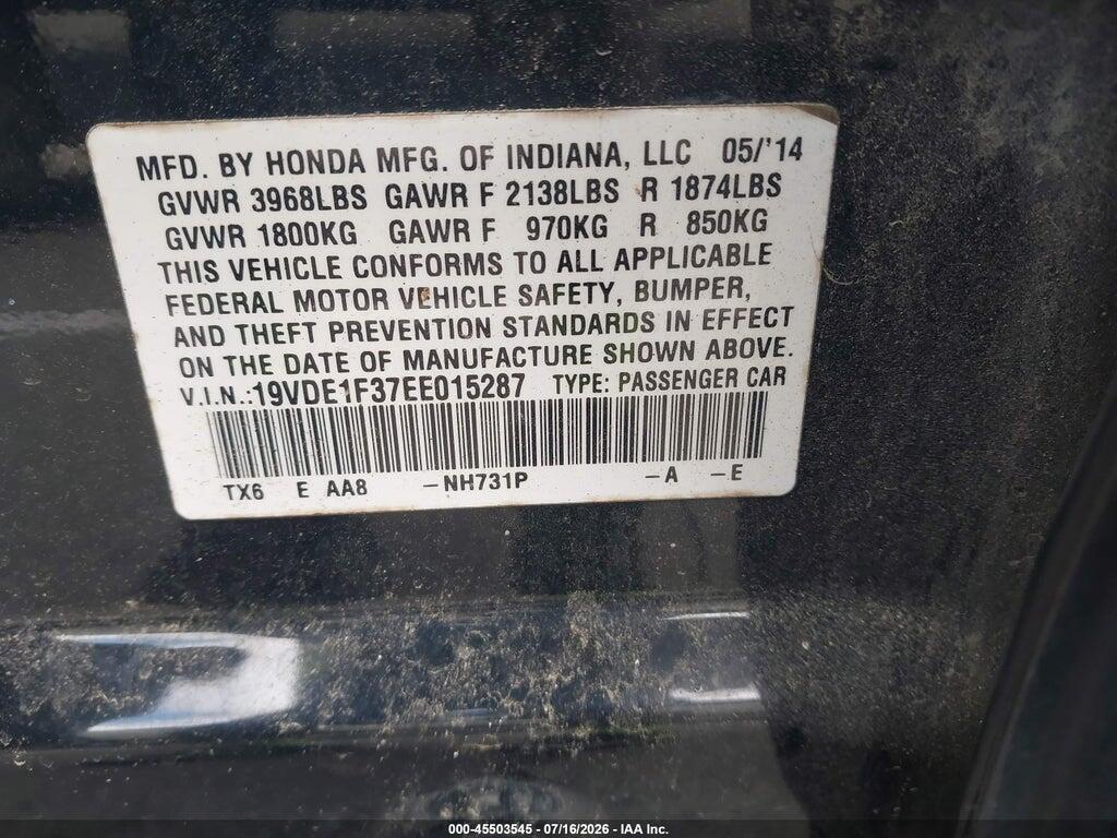 19VDE1F37EE015287 2014 ACURA ILX photo no. 9