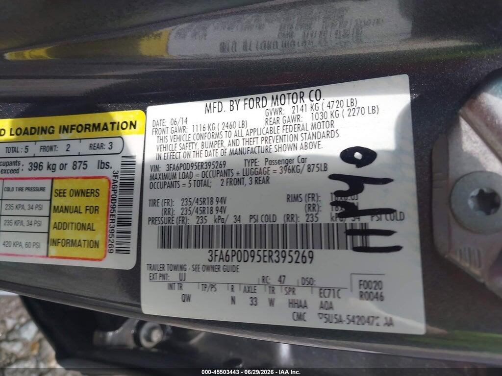 3FA6P0D95ER395269 2014 FORD FUSION photo no. 9