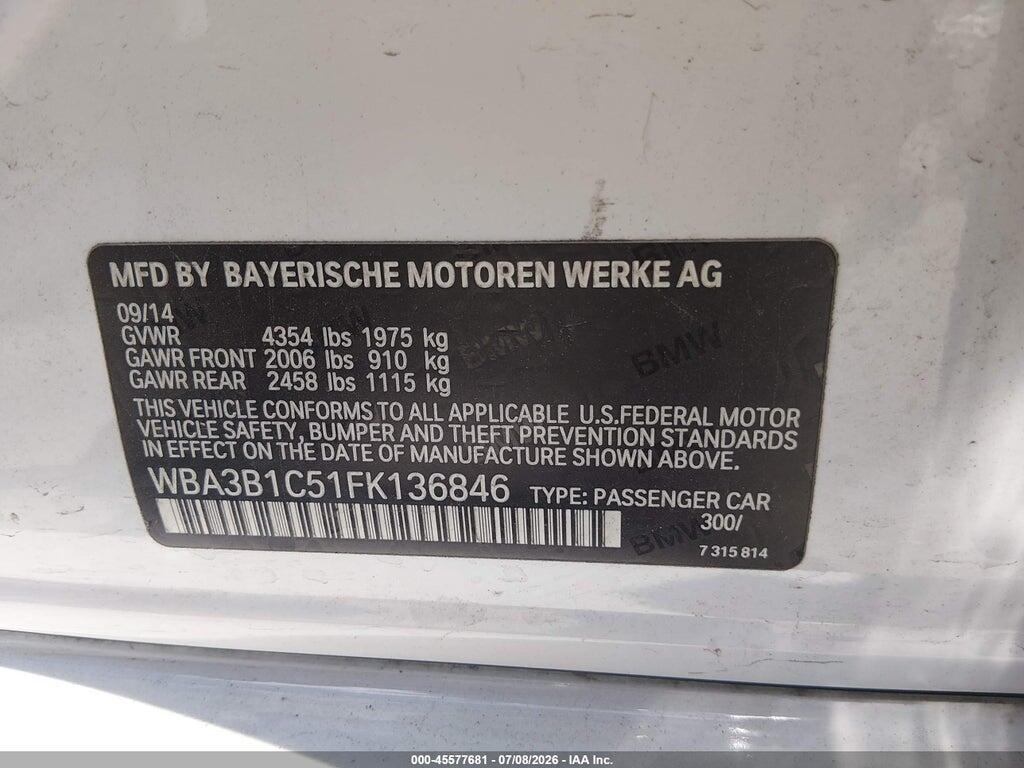 WBA3B1C51FK136846 2015 BMW 320I photo no. 9
