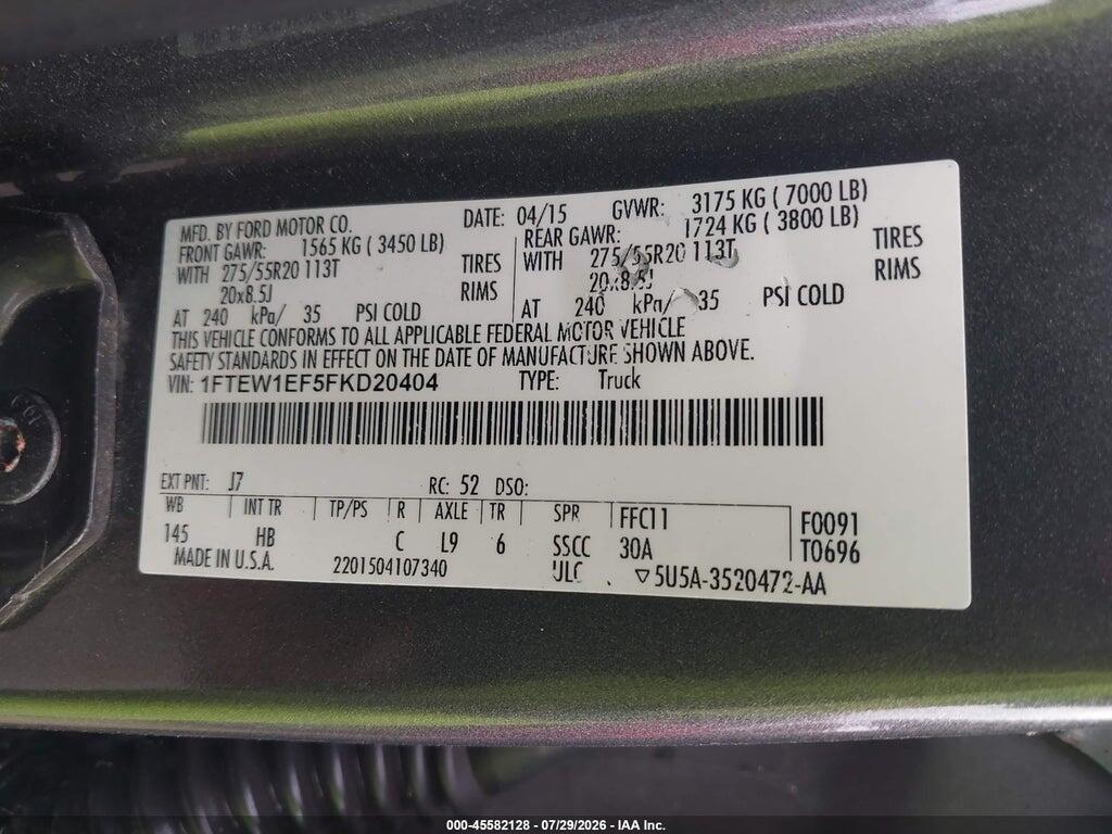 1FTEW1EF5FKD20404 2015 FORD F-150 photo no. 9