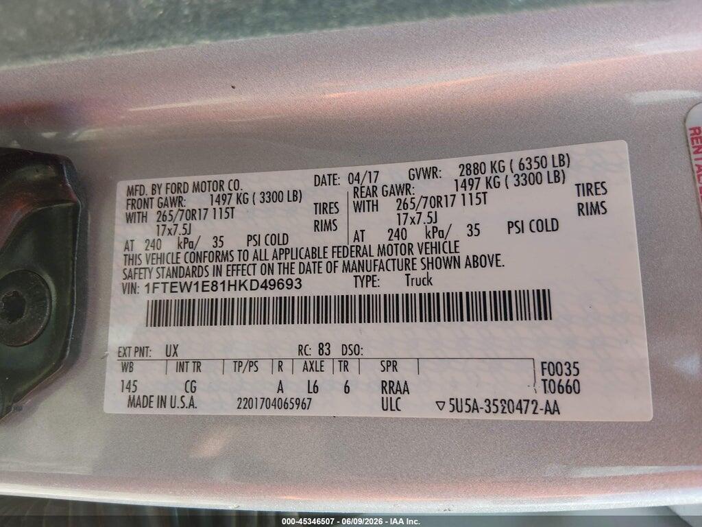 1FTEW1E81HKD49693 2017 FORD F-150 photo no. 9