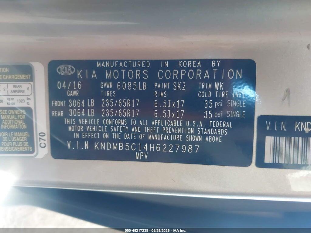 KNDMB5C14H6227987 2017 KIA SEDONA photo no. 9