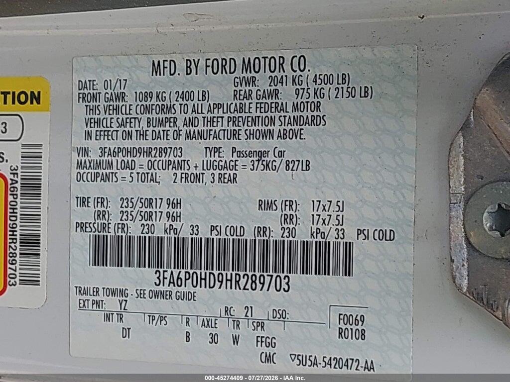 3FA6P0HD9HR289703 2017 FORD FUSION photo no. 9