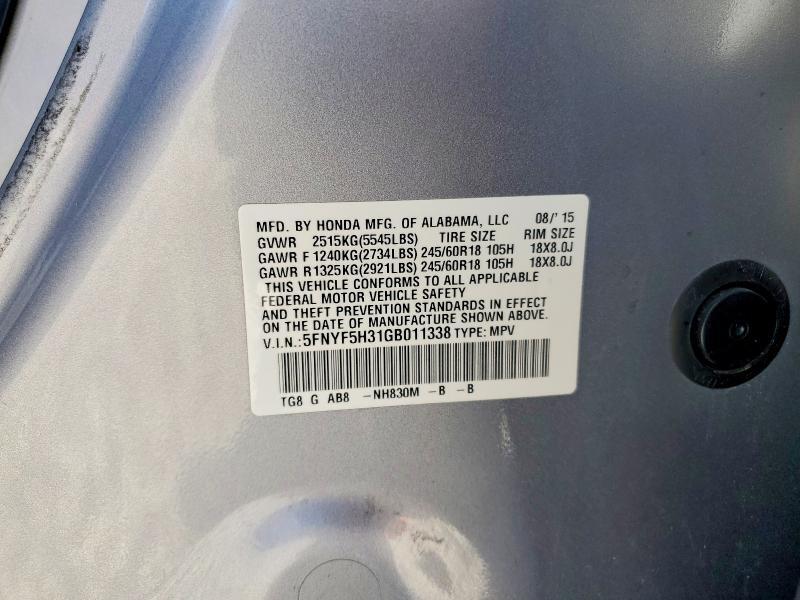 5FNYF5H31GB011338 2016 HONDA PILOT photo no. 12