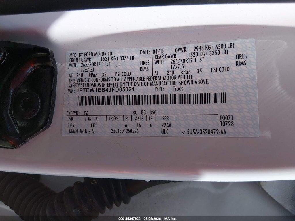 1FTEW1EB4JFD05021 2018 FORD F-150 photo no. 9