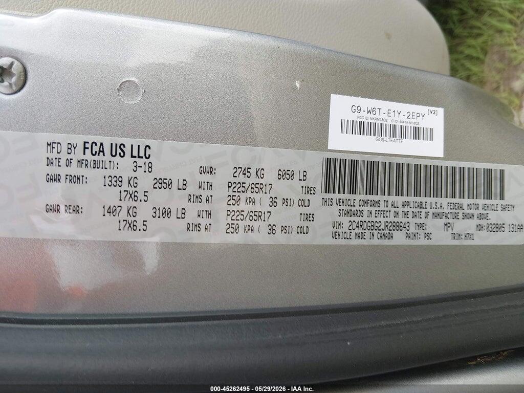 2C4RDGBG2JR288643 2018 DODGE GRAND CARAVAN photo no. 9