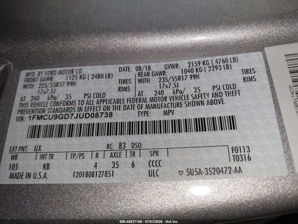 1FMCU9GD7JUD08738 2018 FORD ESCAPE photo no. 9