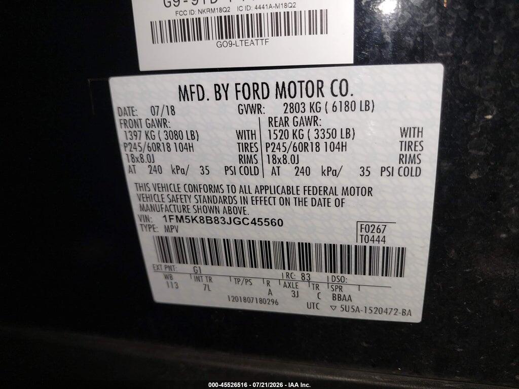 1FM5K8B83JGC45560 2018 FORD EXPLORER photo no. 9