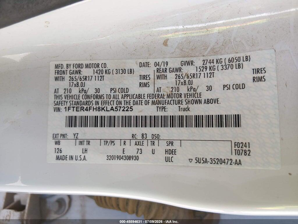 1FTER4FH8KLA57225 2019 FORD RANGER photo no. 9