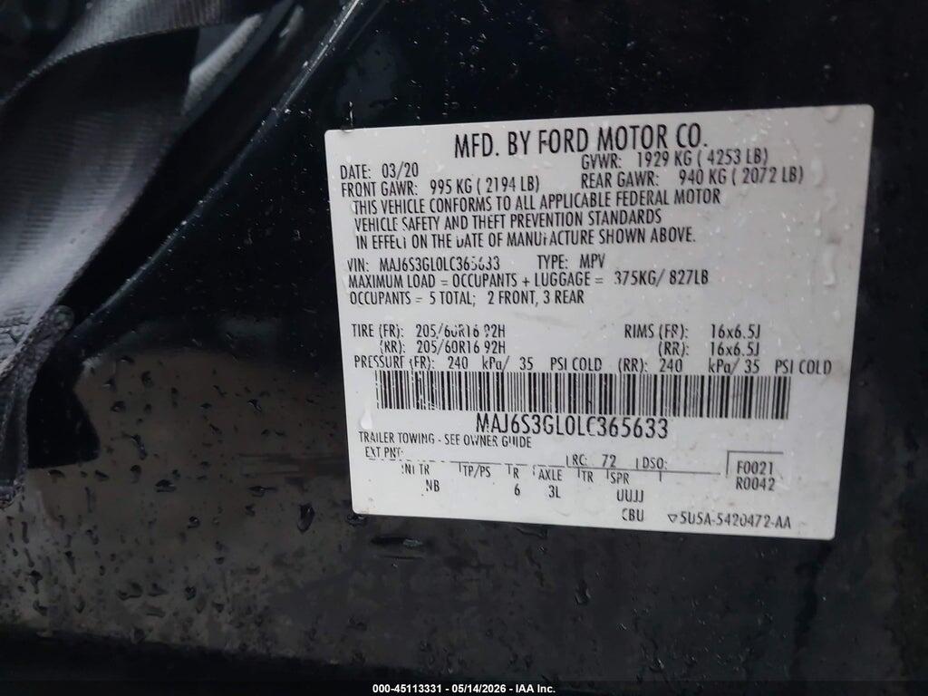MAJ6S3GL0LC365633 2020 FORD ECOSPORT photo no. 9