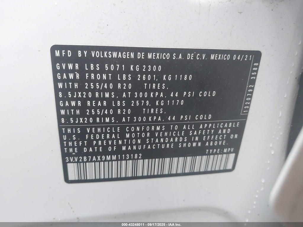 3VV2B7AX9MM113182 2021 VOLKSWAGEN TIGUAN photo no. 9