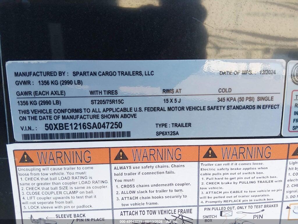 50XBE1216SA047250 2024 SPARTAN CARGO TRAILERS LL SPARTAN SP6X12SA photo no. 9