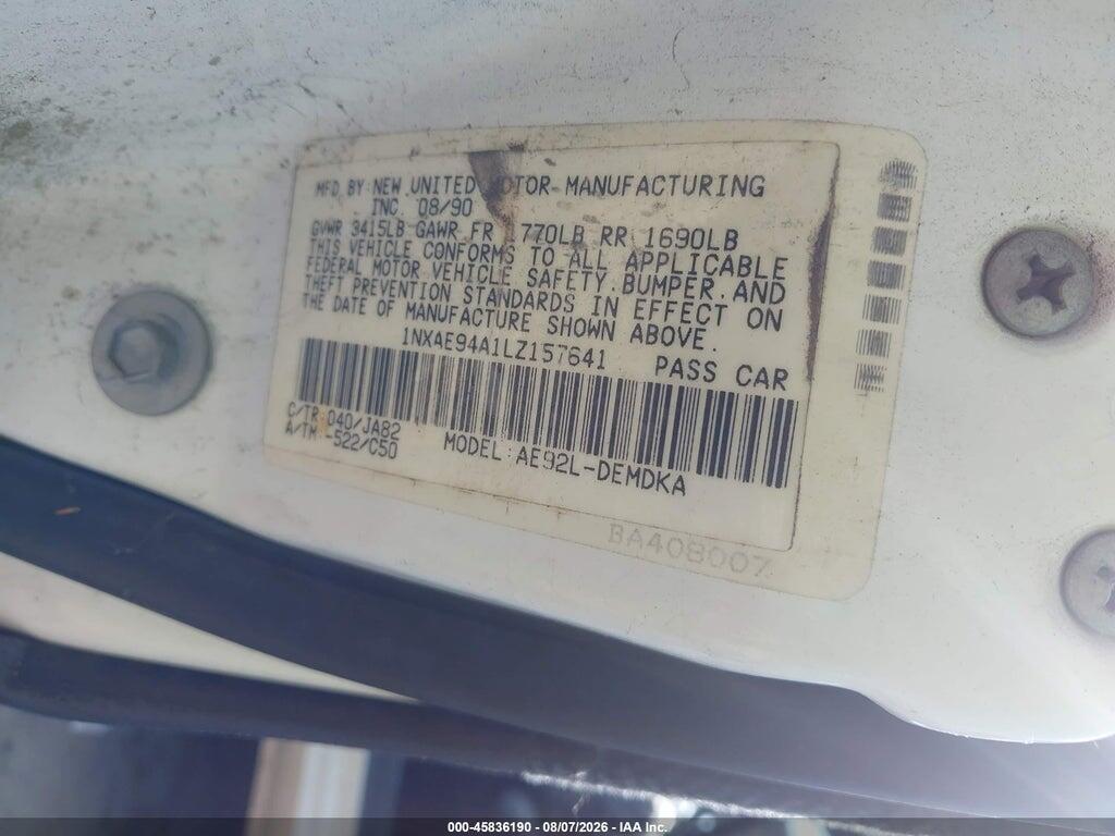 1NXAE94A1LZ157641 1990 TOYOTA COROLLA photo no. 9