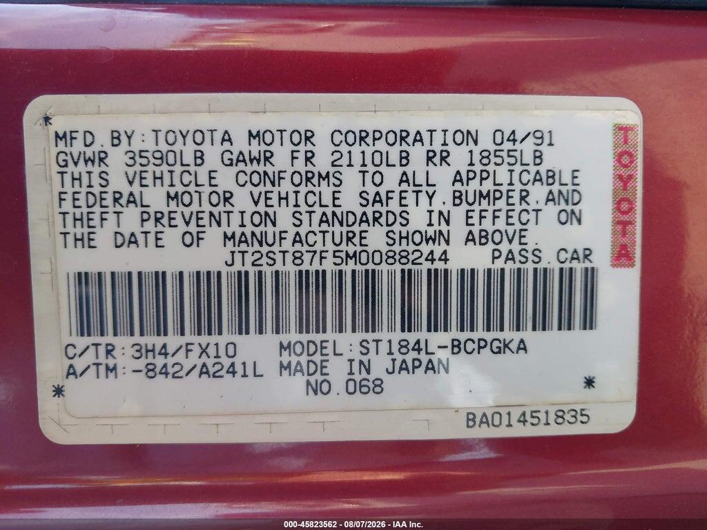 JT2ST87F5M0088244 1991 TOYOTA CELICA photo no. 9