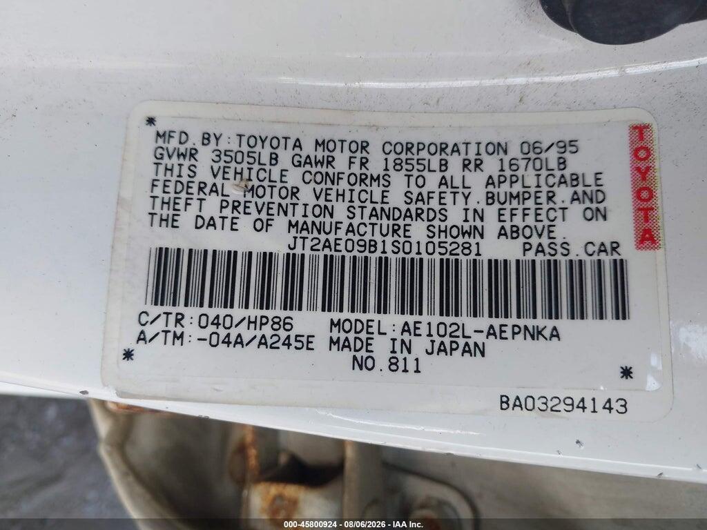 JT2AE09B1S0105281 1995 TOYOTA COROLLA photo no. 9