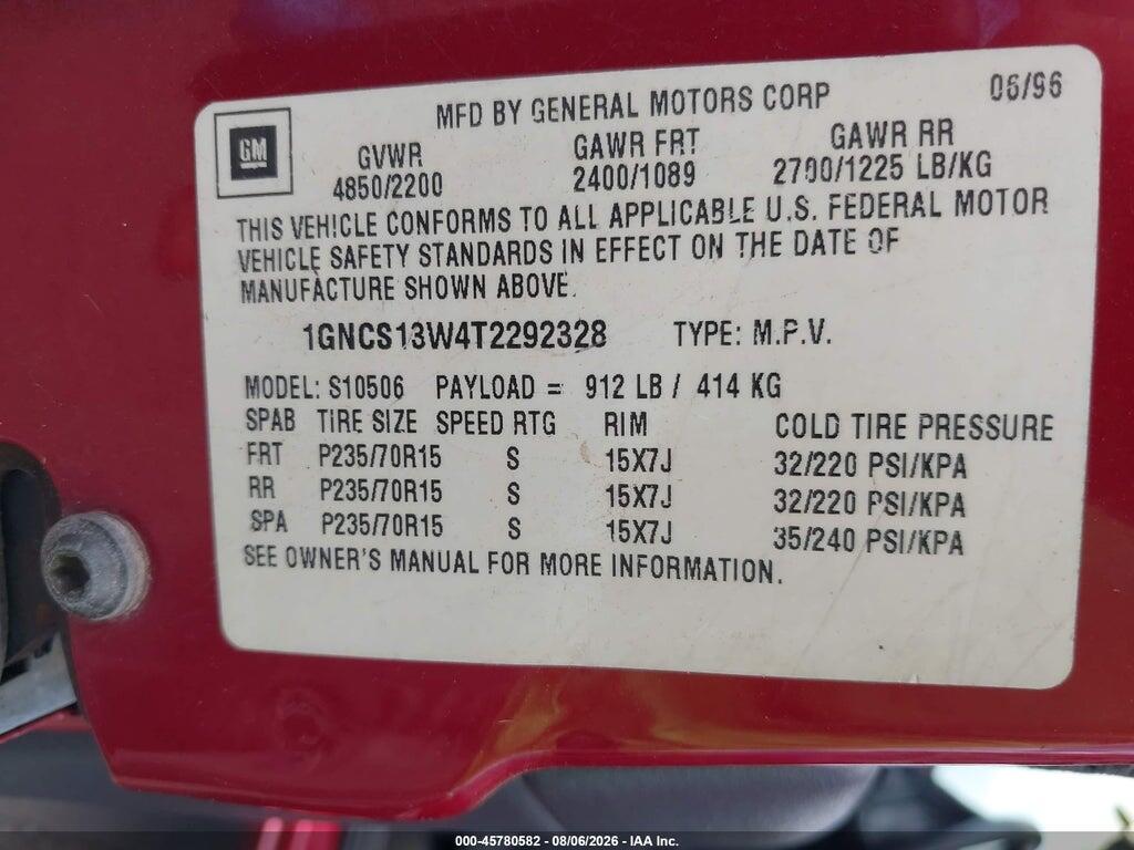 1GNCS13W4T2292328 1996 CHEVROLET BLAZER photo no. 9