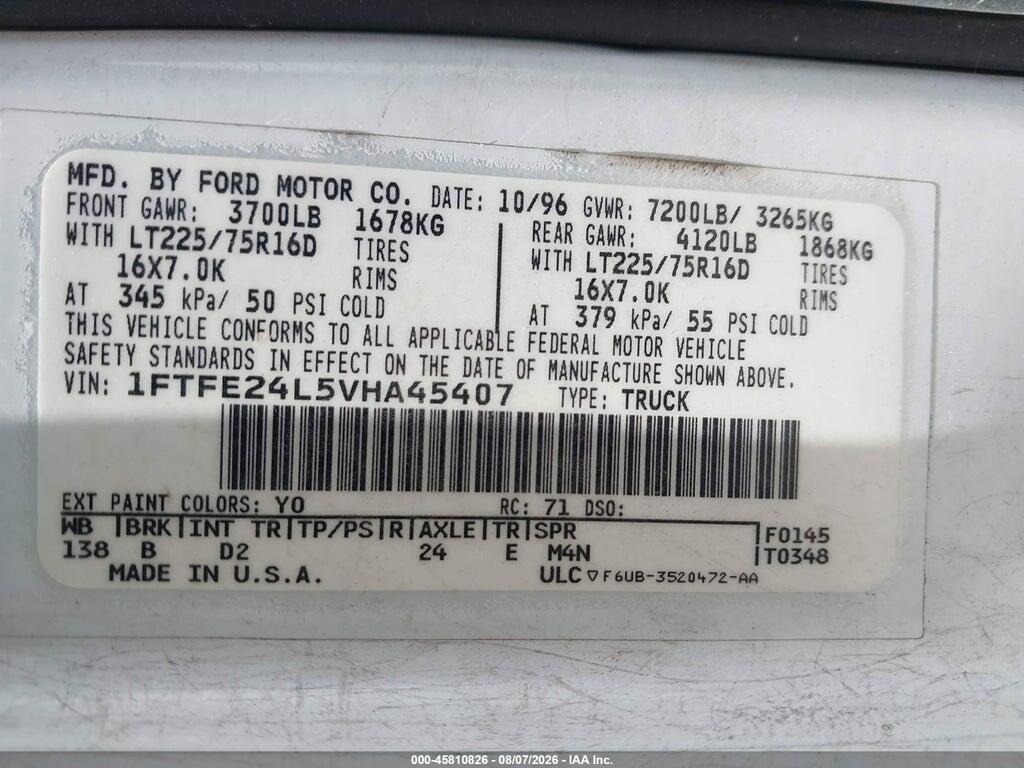 1FTFE24L5VHA45407 1997 FORD ECONOLINE photo no. 9