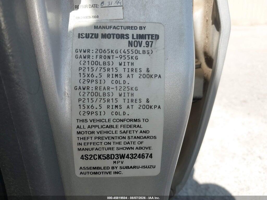 4S2CK58D3W4324674 1998 ISUZU RODEO photo no. 9