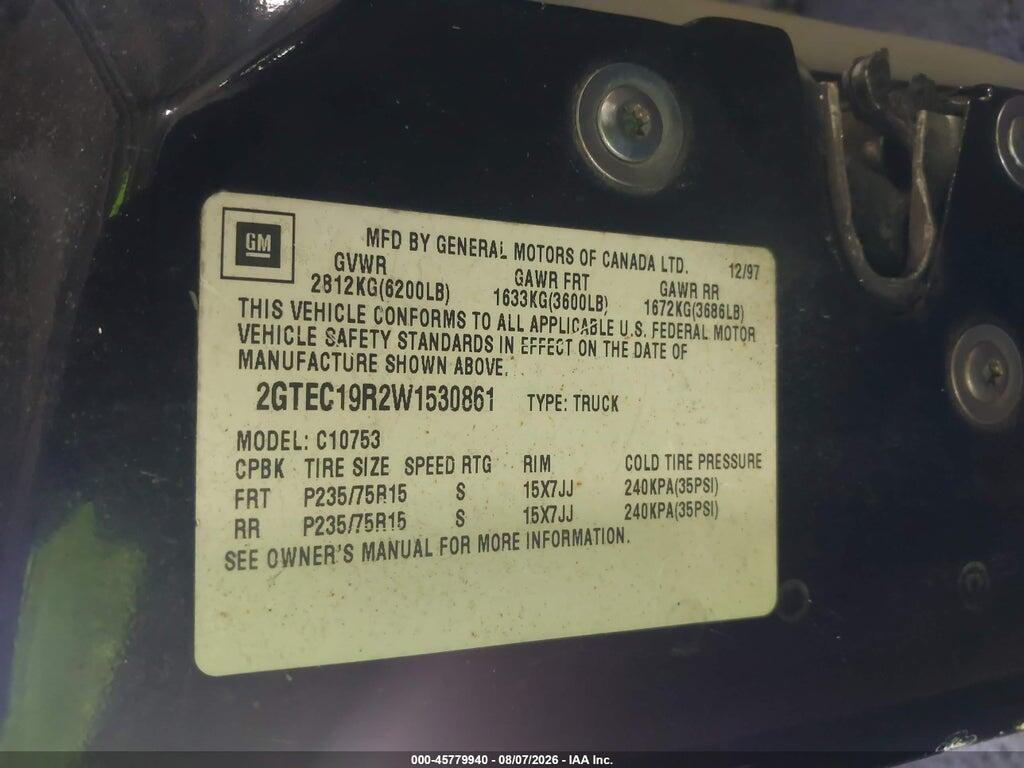 2GTEC19R2W1530861 1998 GMC SIERRA 1500 photo no. 9