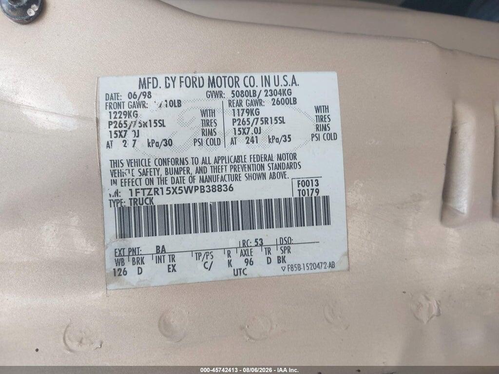 1FTZR15X5WPB38836 1998 FORD RANGER photo no. 9