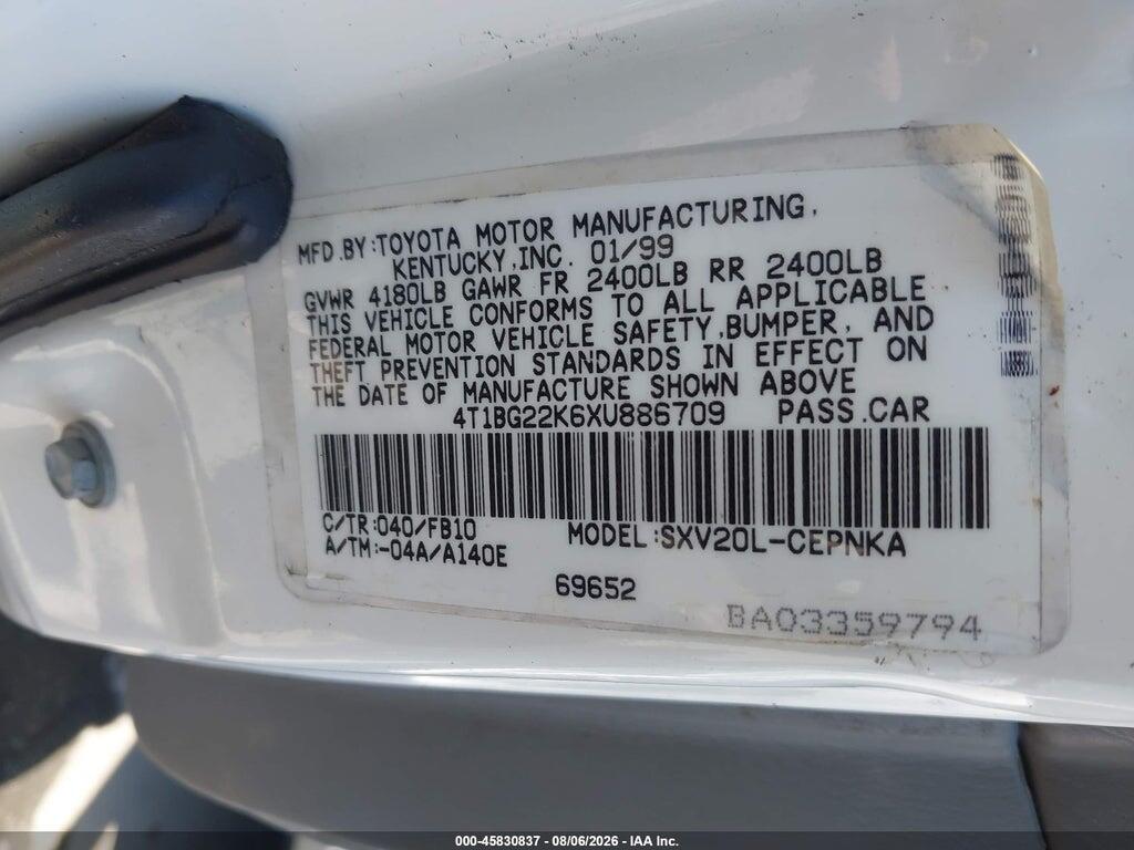 4T1BG22K6XU886709 1999 TOYOTA CAMRY photo no. 9